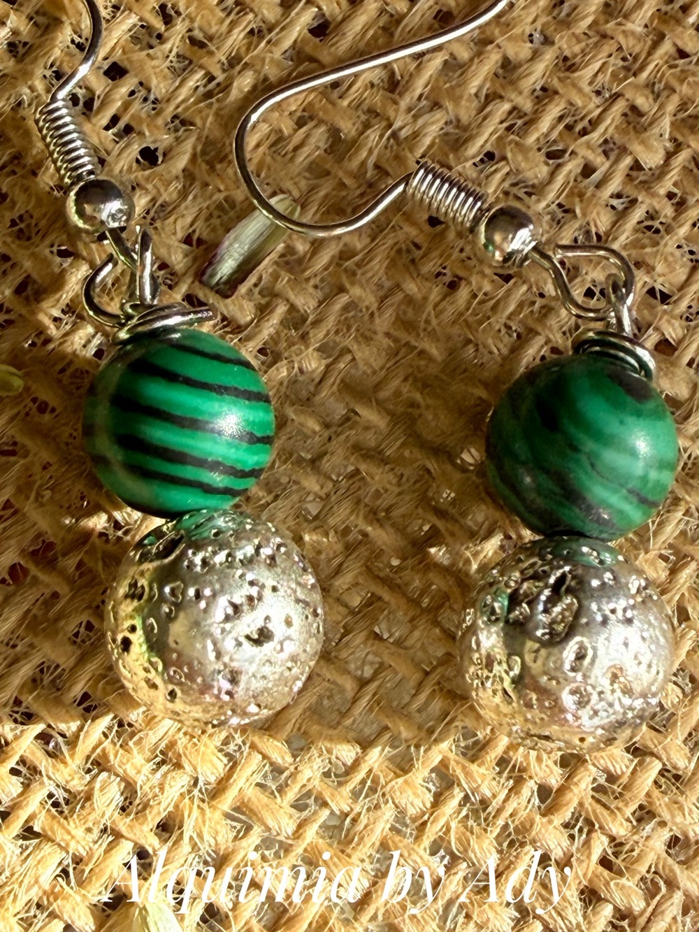 Fall + Silver and Green malachite Earrings